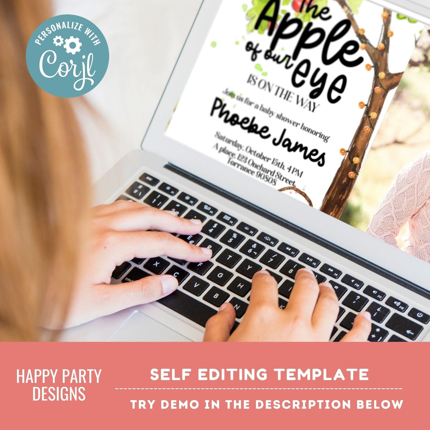 Apple Baby Shower Invitation with photo | Editable baby shower invite | Apple Harvest Baby Shower Invite | Apple Season  baby shower  #B38