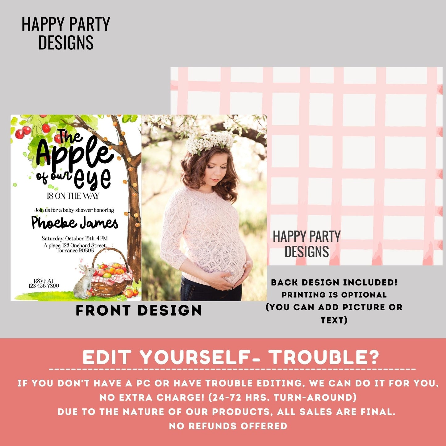 Apple Baby Shower Invitation with photo | Editable baby shower invite | Apple Harvest Baby Shower Invite | Apple Season  baby shower  #B38
