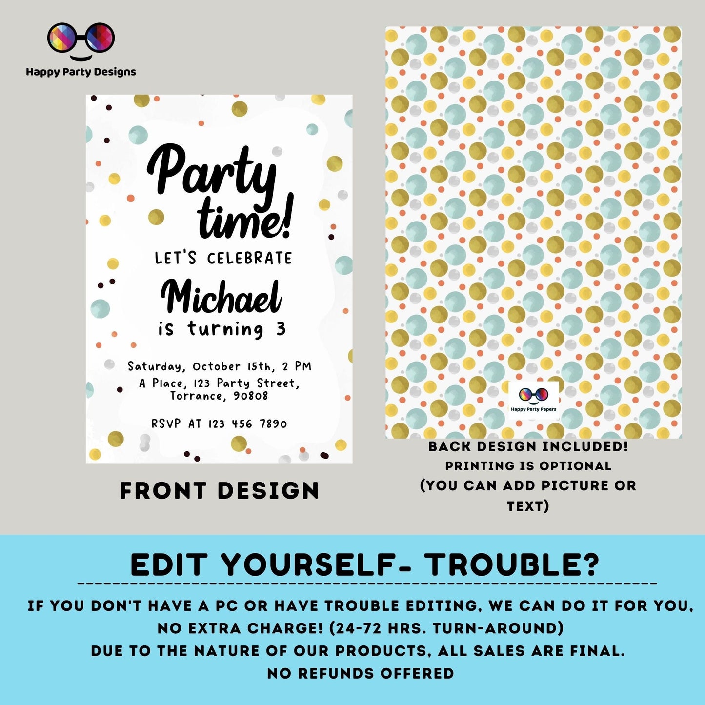 Confetti Party Invitation Template | Party Invite | Editable Template | Party Printable Invite | Birthday boy Confetti #K201