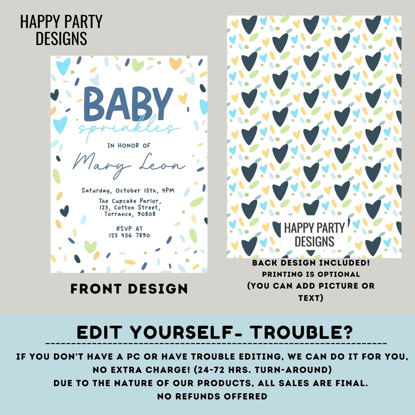 Baby Sprinkle Shower Invitation Template | Editable Baby Shower | Baby boy Invitation | Confetti Sprinkles Printable Invitation  #B39
