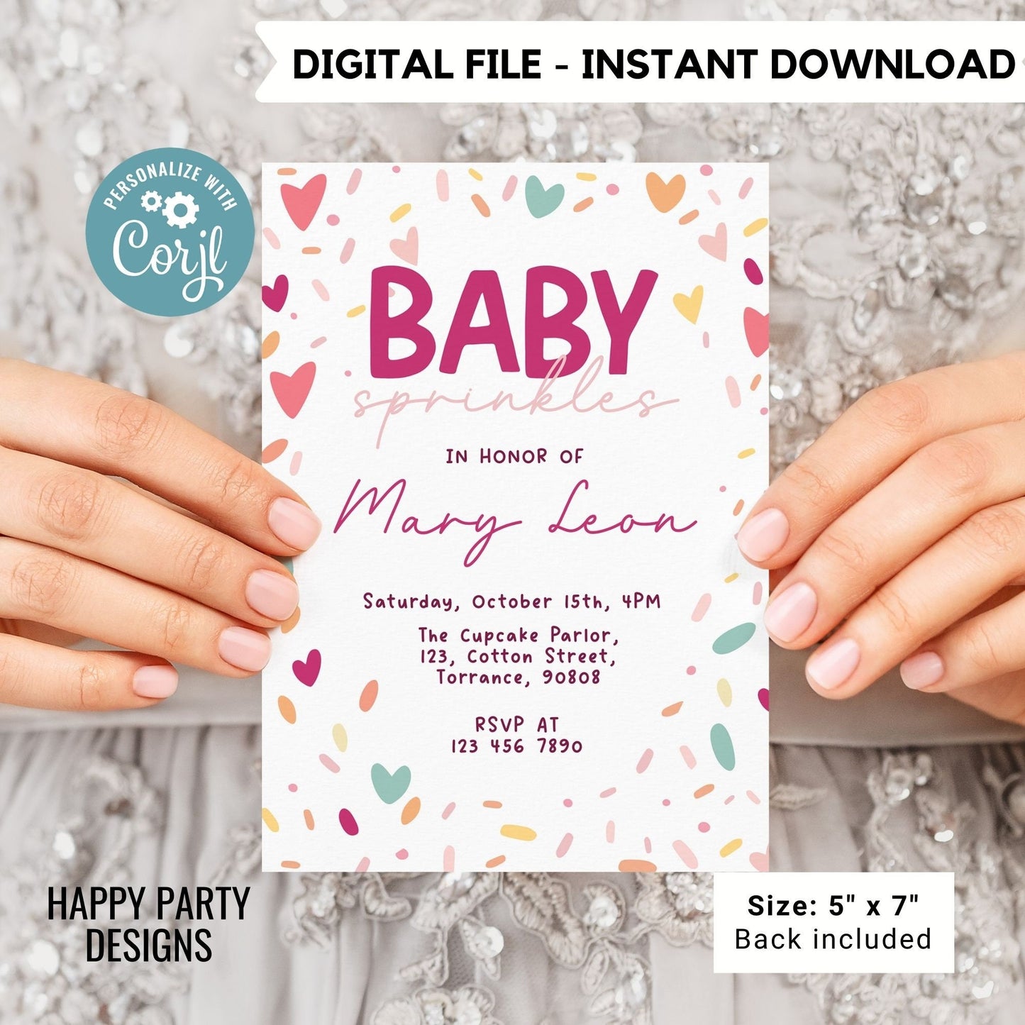 Baby Sprinkle Shower Invitation Template | Editable Baby Shower | Baby girl Invitation | Confetti Sprinkles Printable Invitation  #B39