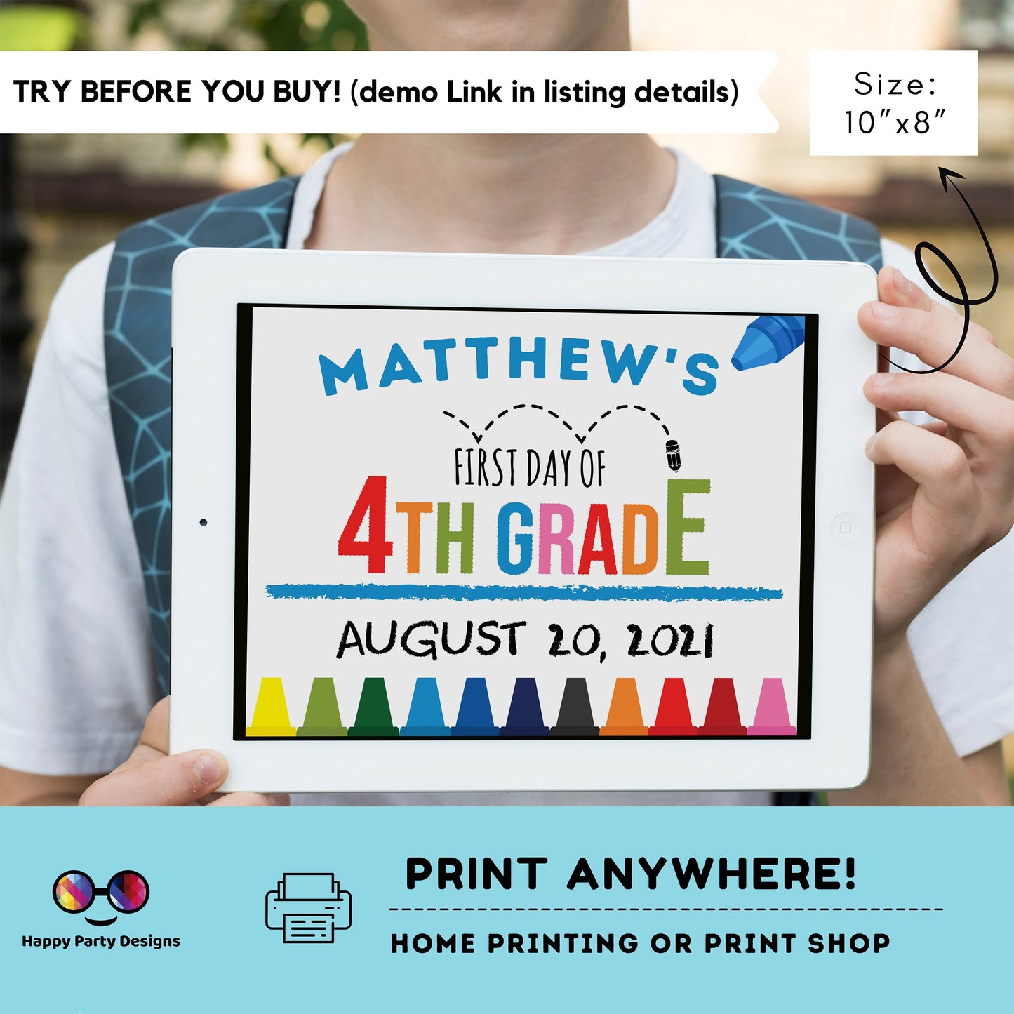 Editable First day of 4th grade | Forth grade Sign | 1st Day of 4th grade Sign | personalized school sign