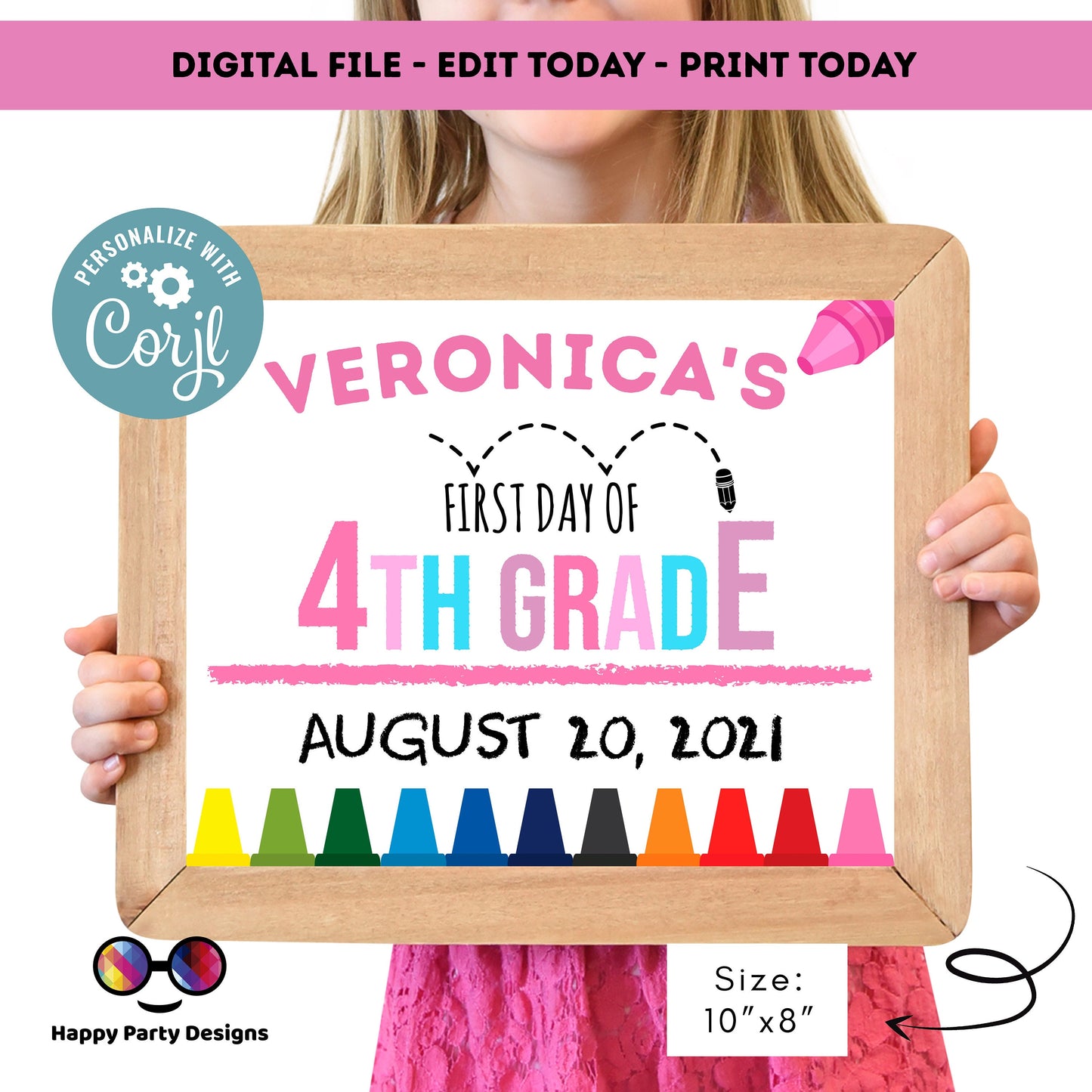 Editable First day of 4th grade | Forth grade Sign | 1st Day of 4th grade Sign | personalized school sign | girl