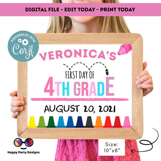 Editable First day of 4th grade | Forth grade Sign | 1st Day of 4th grade Sign | personalized school sign | girl