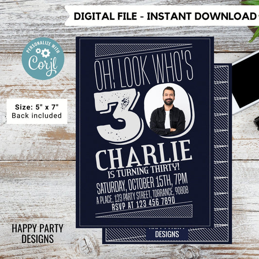 Look who's 30 Party Invite Printable | 30th birthday | Surprise party | Birthday Invite | Modern 30th Birthday #A20
