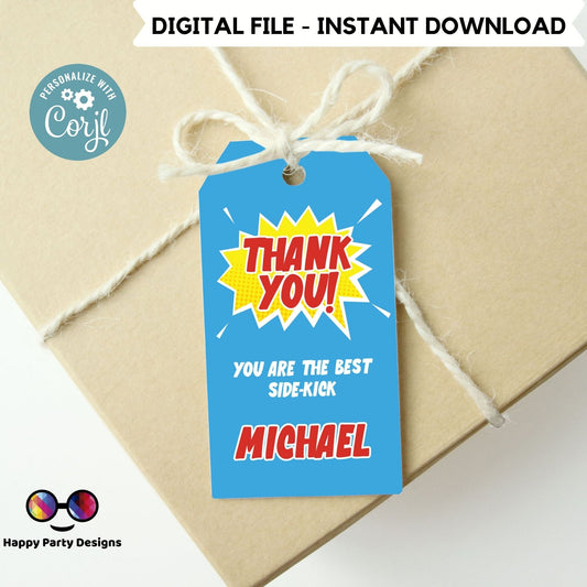 EDITABLE Superhero Thank You Tags Printable | boy Birthday Favor labels | Comic Book | Kids Birthday Tag | Birthday Thank You Tags #K171