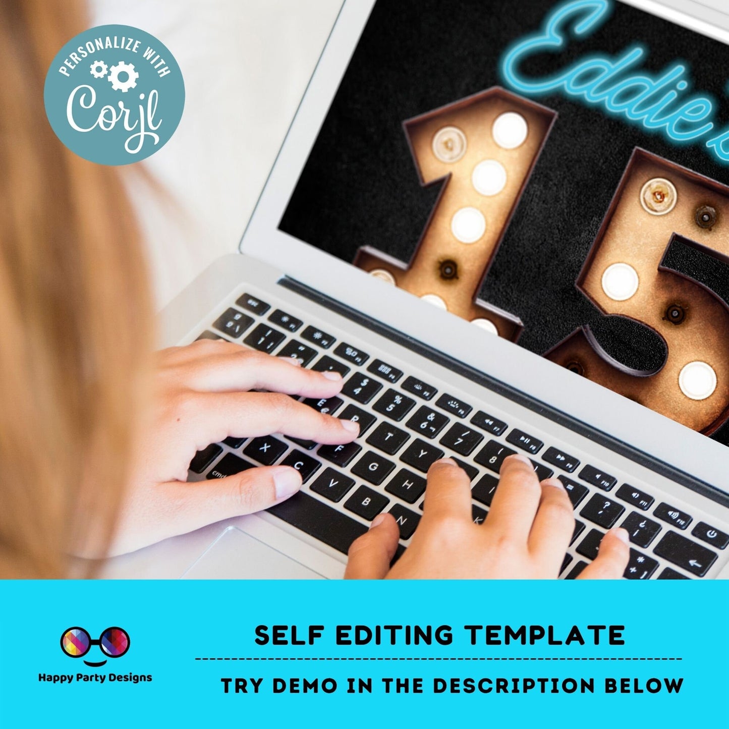 Editable 15th birthday invitation template | editable 15th birthday bulb lights birthday invite | marquee birthday party invites  #K208