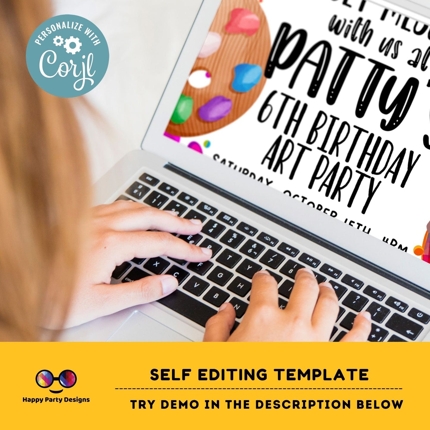 Editable Art Birthday Party Invitation | Girl Painting Party Invite | Canvas Craft Party Rainbow | Painting Party Invitation #K209