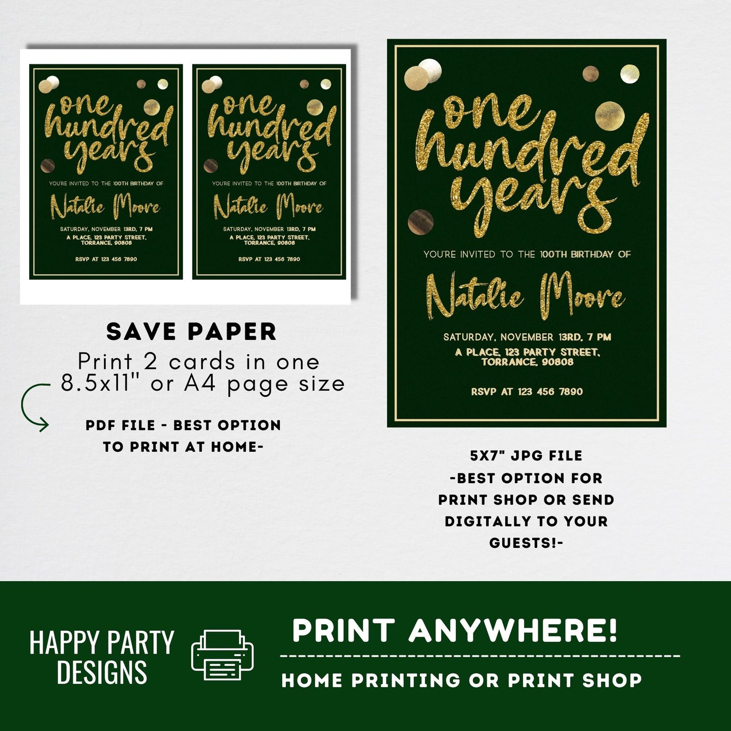 one hundred years invitation | woman birthday | 100th Birthday Invitation For Women | Printable 100th Birthday Party Invitation #A24