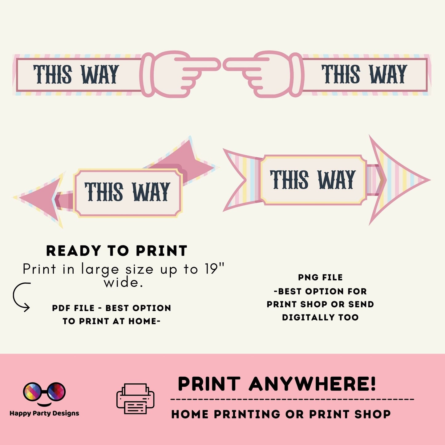 Carnival Circus Arrow Sign, Circus Birthday Arrow Sign | Pastel Rainbow | Editable Instant Download | Edit Online Instant download #K211