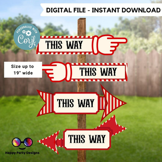 Editable Carnival Arrow Signs Posters | Printable Birthday Party Decorations | Decor | Sideshow Alley | Circus Show | Tickets | Prizes #K212
