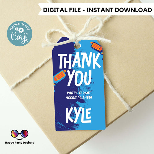 EDITABLE Dart Gun Favor Tags | boy Birthday Favor labels | Dart Gun Party | Kids Birthday Tag | Printable Hanging Thank You Tag Dart #K172