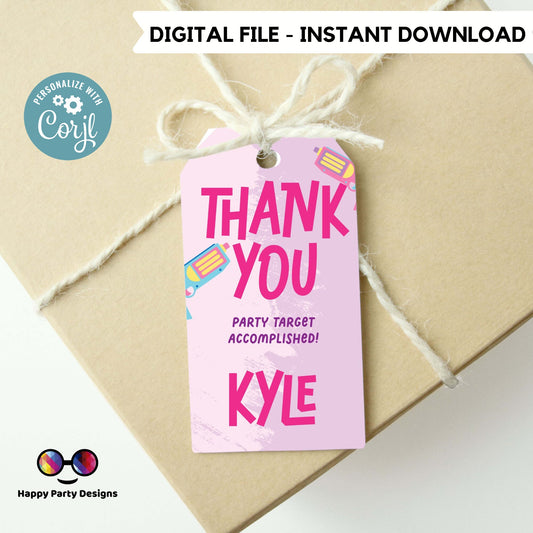 EDITABLE Dart Gun Favor Tags | girl Birthday Favor labels | Dart Gun Party | Kids Birthday Tag | Printable Hanging Thank You Tag Dart #K172