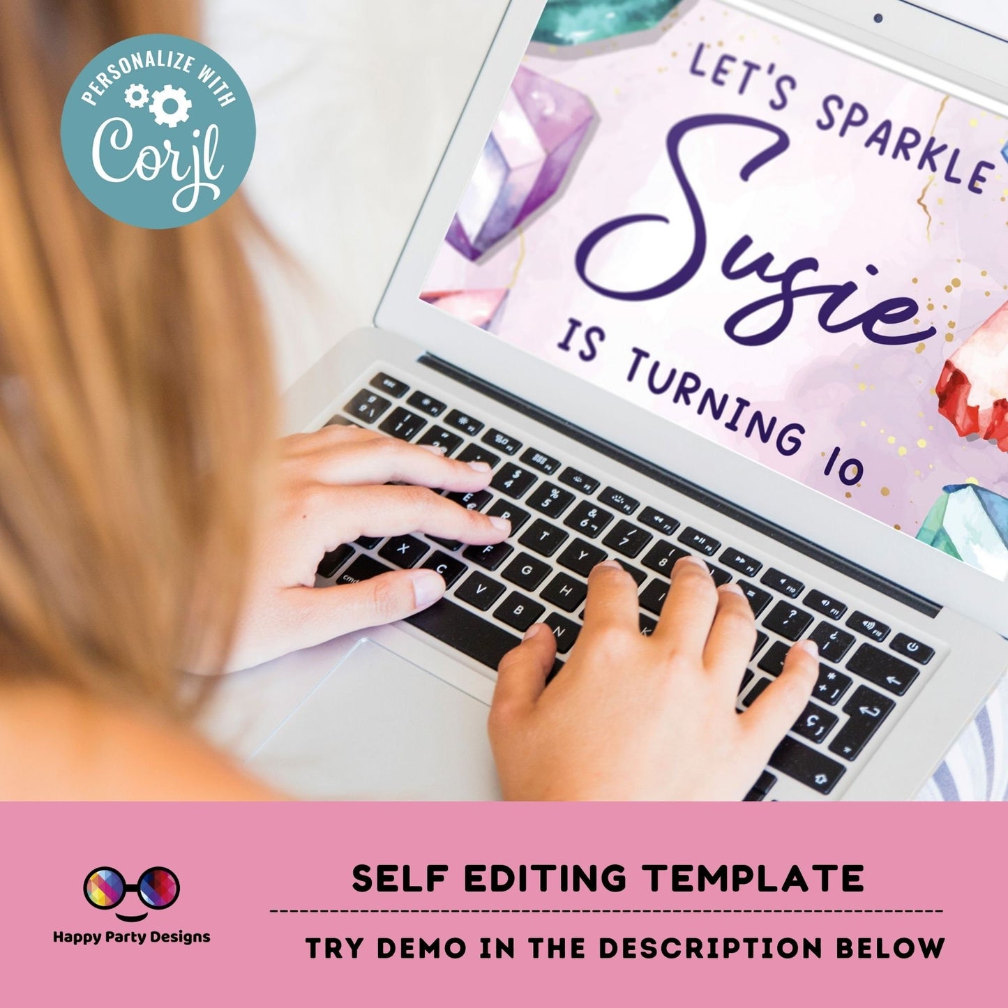 Editable let's rock Birthday Invitation Template | Pink Geode Birthday Invitation | Printable Birthday | She's a Gem party invite #K173