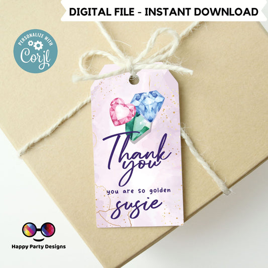 EDITABLE let's rock gem Thank You Tags Printable | girl Birthday Favor labels | Kids Birthday Tag | rock Birthday Thank You Tags #K173