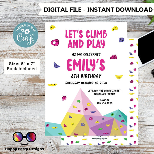 Editable let's climb an play Birthday Invitation Template | Rock Climbing Party Invitation | Printable Birthday | Rock Climbing party #K176