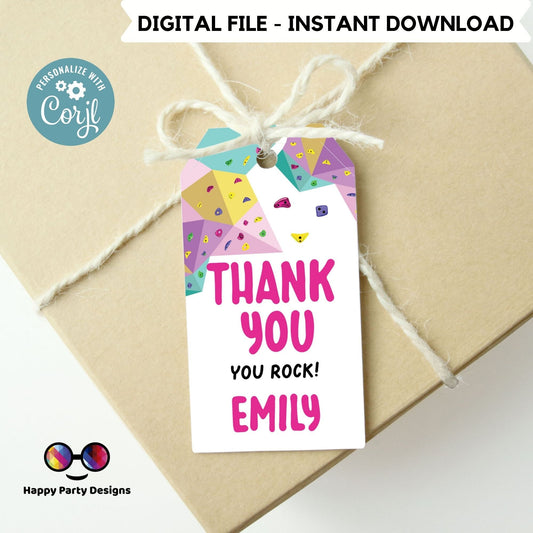 EDITABLE let's climb Thank You Tags Printable | girl Birthday Favor labels | Kids Birthday Tag | rock Birthday Thank You Tags #K176