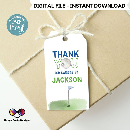EDITABLE hole-in one Thank You Tags Printable | boy Birthday Favor labels | Kids Birthday Tag | Golf 1st Birthday Thank You Tags #K177