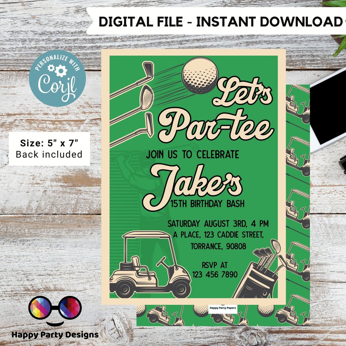 Editable Golf Par-Tee Birthday Invitation | Golf Retirement Digital Party Invitation Template | retro Golf Party Invitation | Golfer #K179