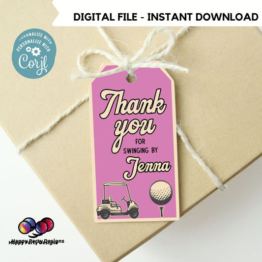 EDITABLE golf Thank You Tags Printable | girl Birthday Favor labels | Kids Birthday Tag | retro Golf Thank You Tags | let's par-tee #K179