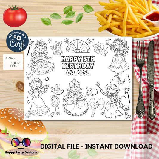 Editable Princess coloring page | magical princesses party | Princess coloring page | princess Birthday party favors | Any Age #K184
