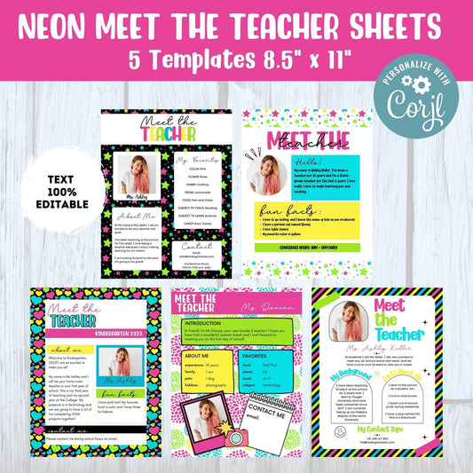Editable Neon Meet the Teacher Templates bundle | Meet the Teacher Templates | Back to School  Welcome Letter Printable Meet the Teacher #S2