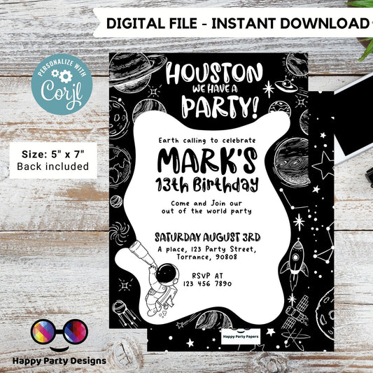 Editable Outer Space Birthday Invitation | astronaut Invitation | Birthday invitations | Outer Space  Birthday Invitation | galaxy #K192
