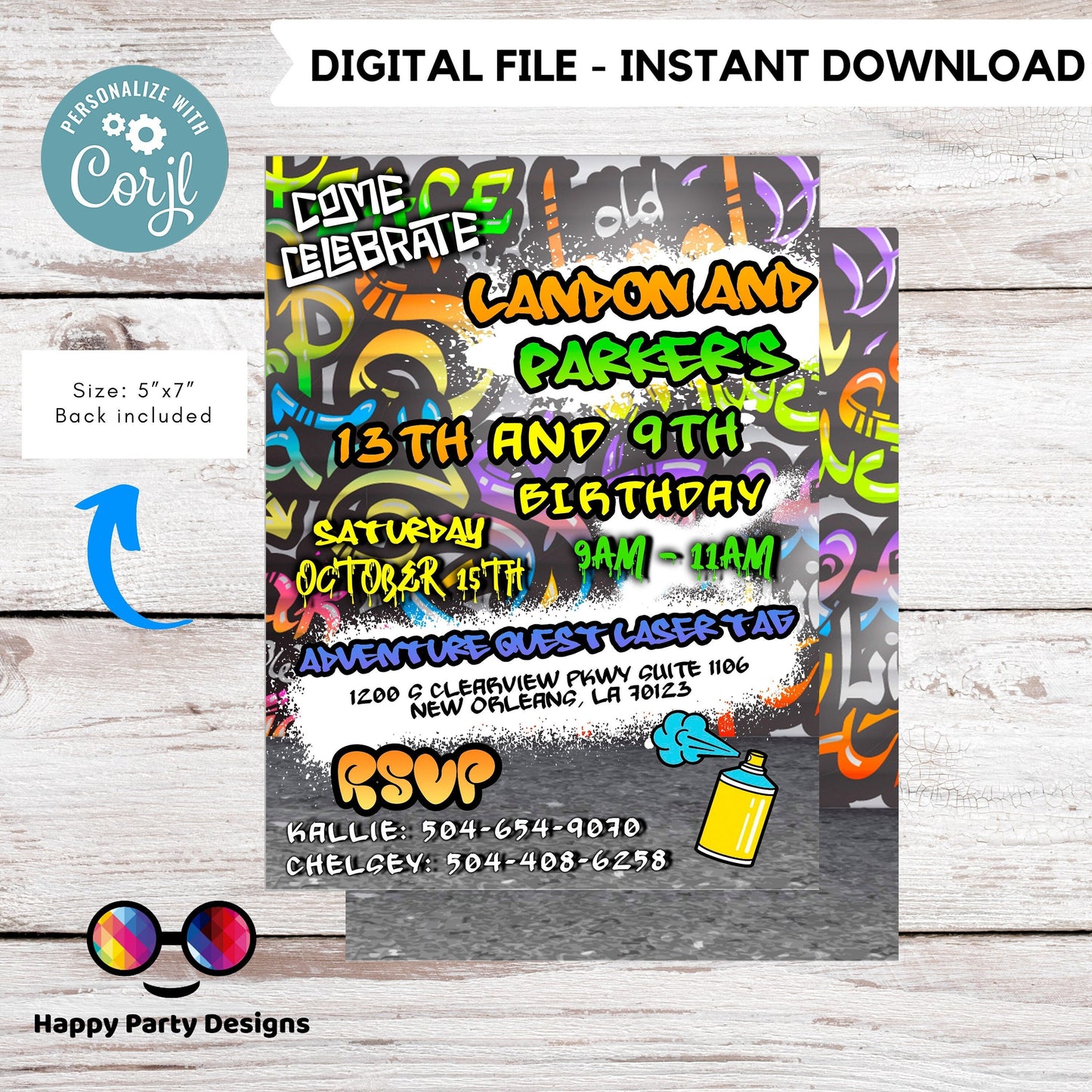 Editable Graffiti invitation | Digital graffiti printable invite | Birthday sibllings | Graffiti Invitation | Personalize Online #K1