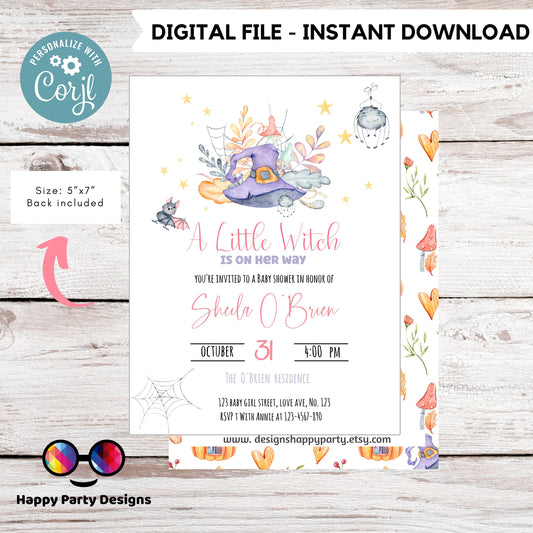 Halloween Baby Shower Invitation | Little Witch Baby Shower Invitation | Baby Shower invitation | New Baby Invitation | Instant Download