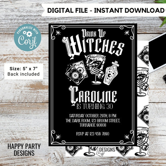 Editable drink up witches birthday invitation | 30th tarot birthday | Boos and Booze Invitations | PRINTABLE Cheers Witches invitation  #A25