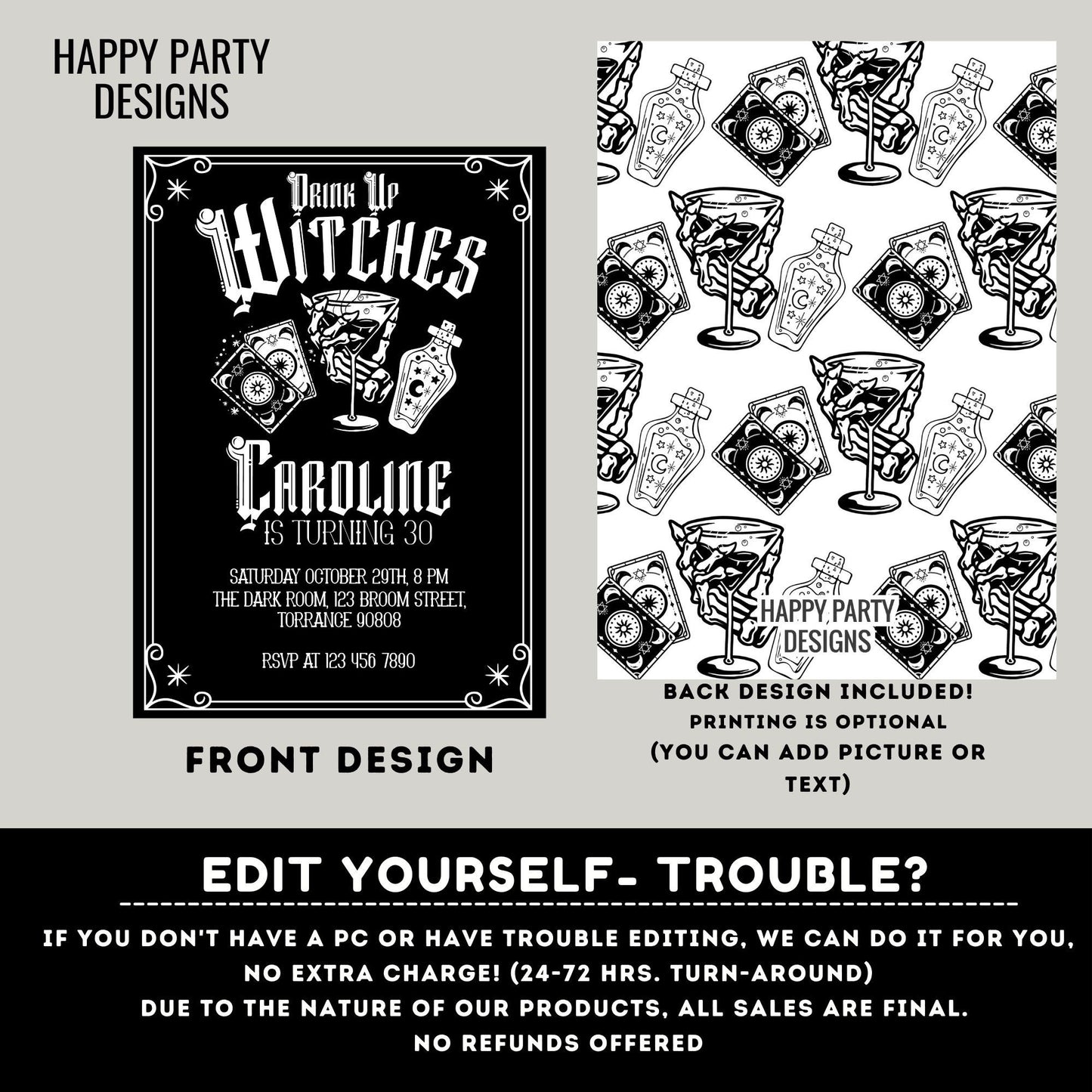 Editable drink up witches birthday invitation | 30th tarot birthday | Boos and Booze Invitations | PRINTABLE Cheers Witches invitation  #A25