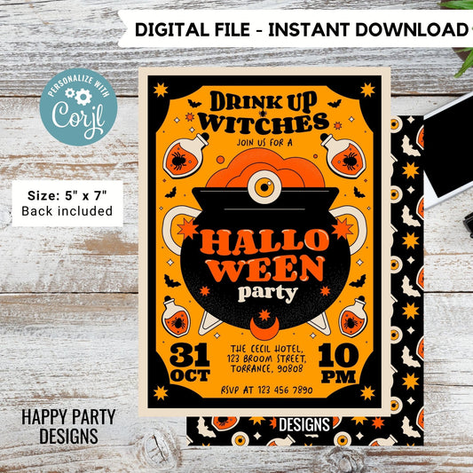 Editable drink up witches Halloween invitation | brewing birthday | Boos and Booze Invitations | PRINTABLE Cheers Witches invitation  #A25