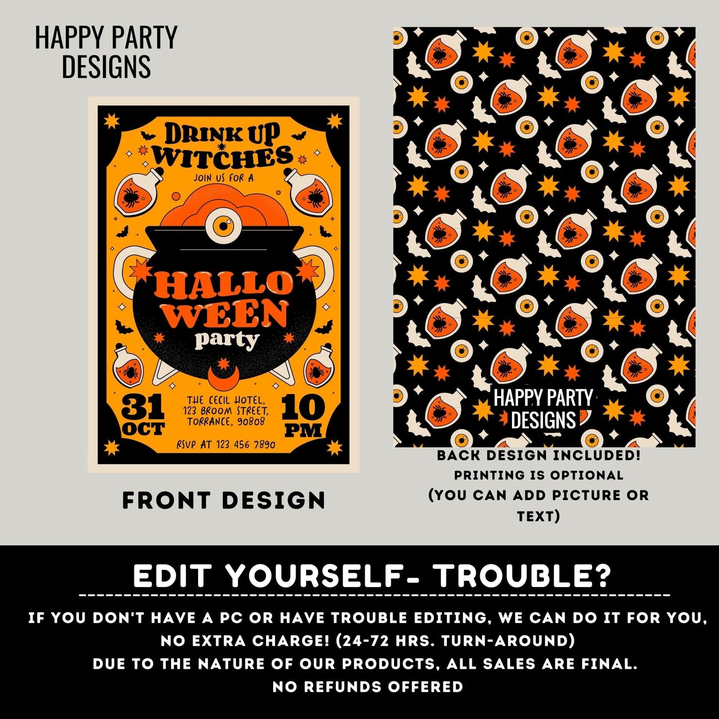Editable drink up witches Halloween invitation | brewing birthday | Boos and Booze Invitations | PRINTABLE Cheers Witches invitation  #A25