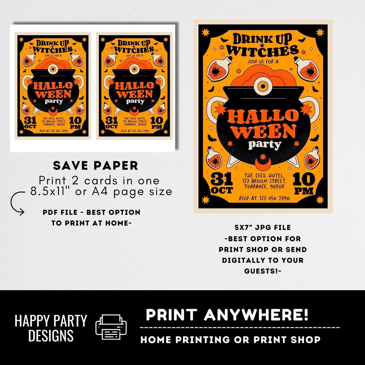 Editable drink up witches Halloween invitation | brewing birthday | Boos and Booze Invitations | PRINTABLE Cheers Witches invitation  #A25