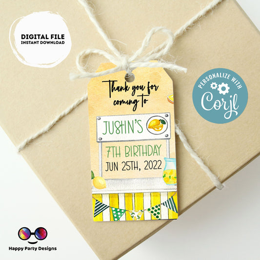 EDITABLE Lemonade Favor Tags | Garden Birthday Favor labels | Lemonade stand Party | Birthday Tag | Printable Hanging Thank You Tag #K101
