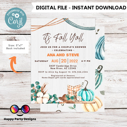 Fall Harvest Couple's Shower Invite | Editable Fall in love invitation | Digital Fall in love printable invite | Bridal shower Autumn #W12