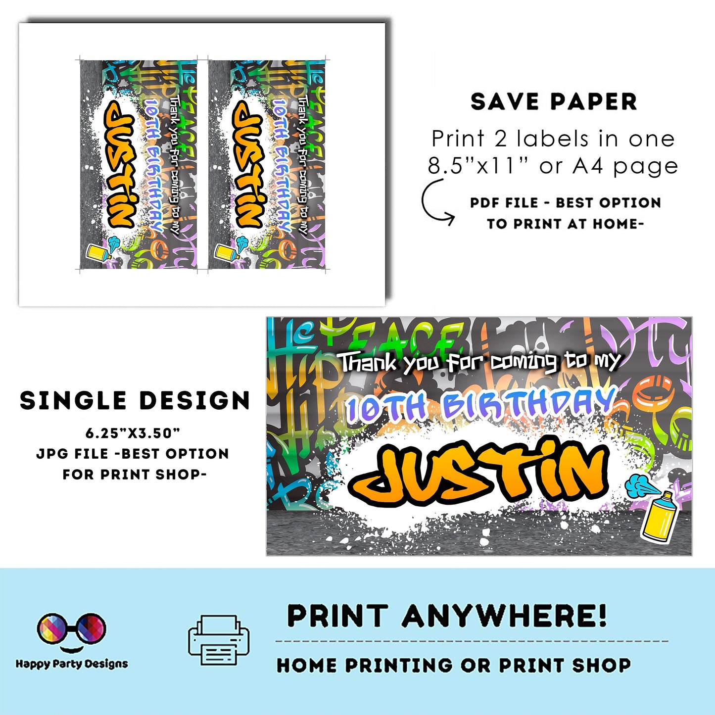 Editable graffiti Birthday Box label | graffiti party | favor box | graffiti birthday party | Boy birthday | Box to print #K1