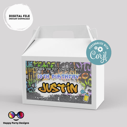 Editable graffiti Birthday Box label | graffiti party | favor box | graffiti birthday party | Boy birthday | Box to print #K1