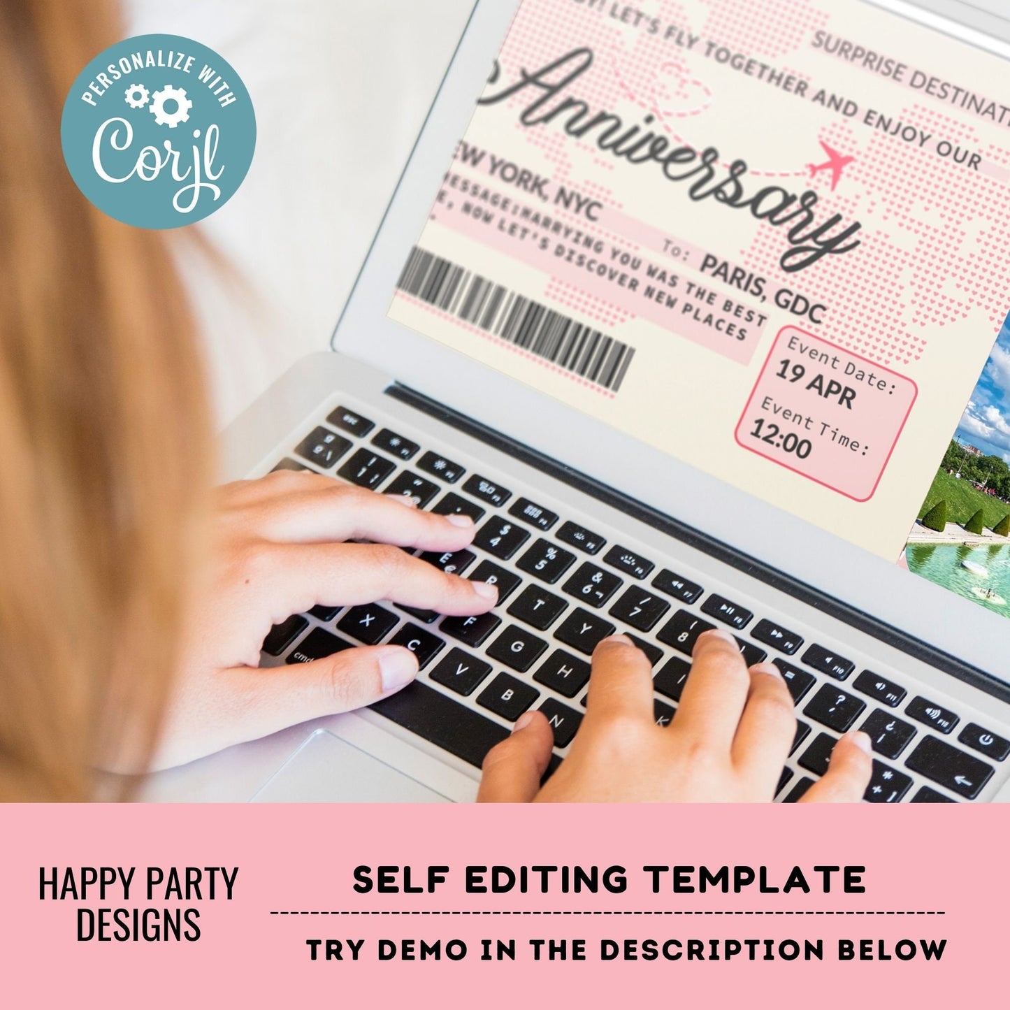 Editable Boarding Ticket Template with photo | Surprise Airline Gift | Vacation | Gift for Her | Couple Gift | Print-at-home  #A19
