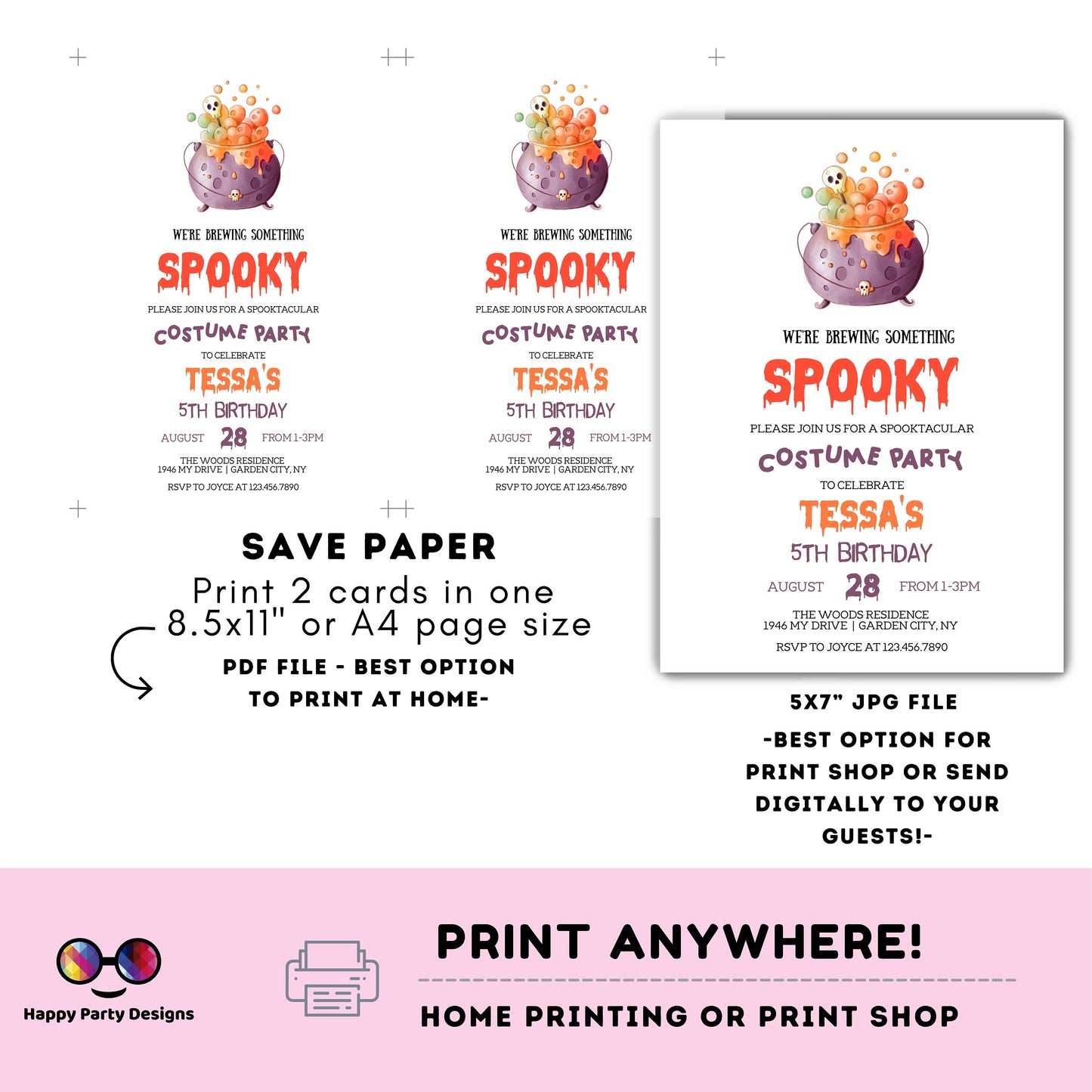 Something spooky is brewing invitation | Editable kids Halloween party | Halloween Birthday Party Invitation | costume party #K196