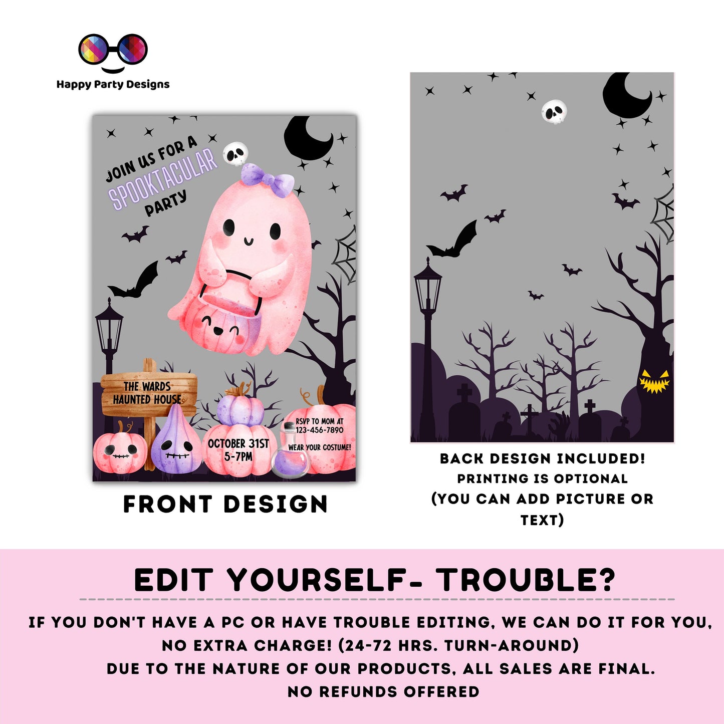 Spooktacular party invitation | Editable kids Halloween party | Halloween Party Invitation | costume party girl #K197