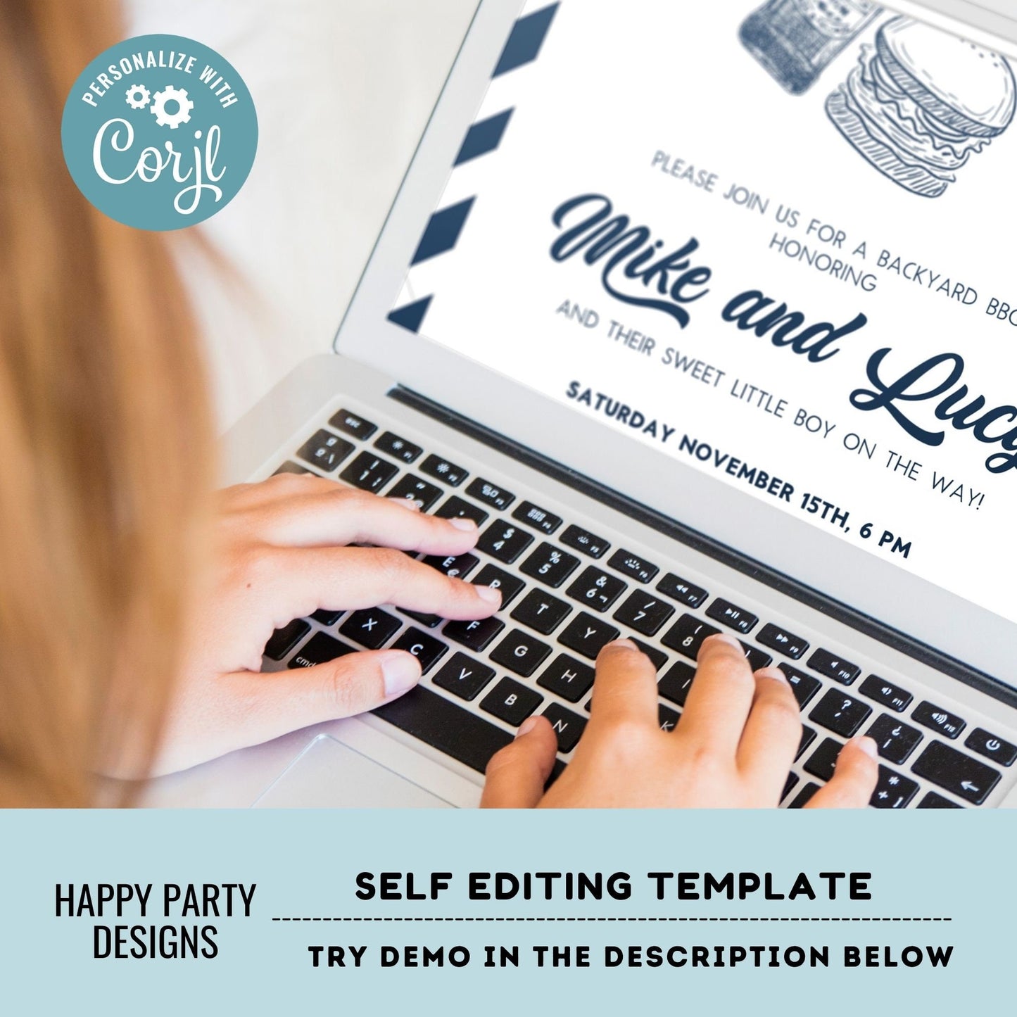 Editable Burgers Beers and Baby talk invitation | Baby Shower Invitation | Co-ed Baby Shower | BabyQ | Barbeque | beer | drinks #B42