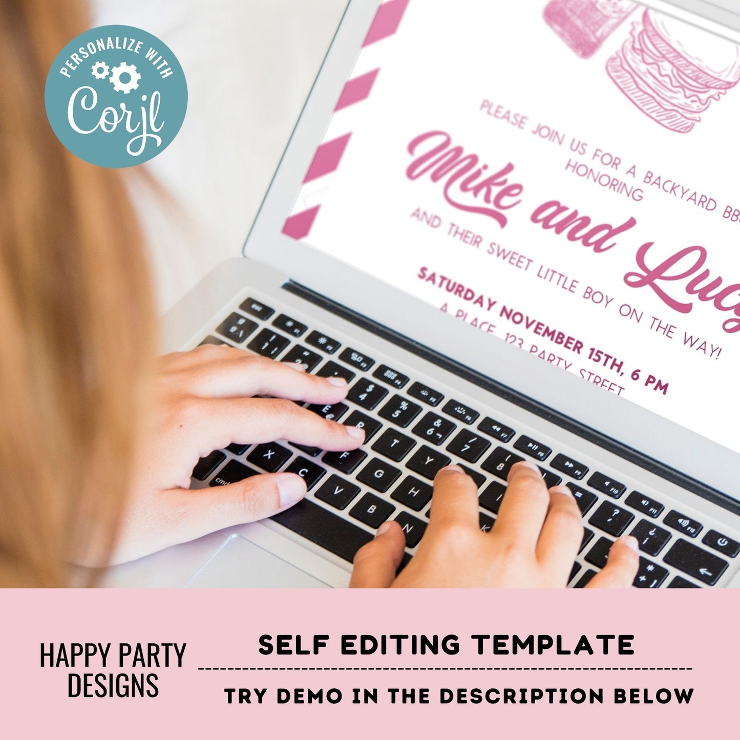 Editable Burgers Beers and Baby talk invitation | Baby girl Shower Invitation | Co-ed Baby Shower | BabyQ | Barbeque | beer | drinks #B42
