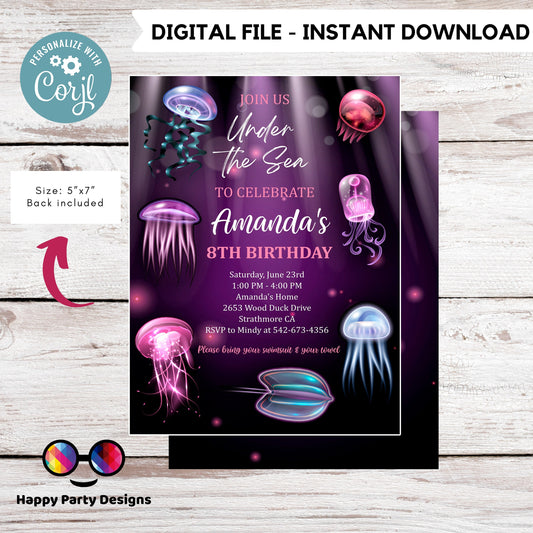 Under the sea Invitation invitation | Editable Ocean Invitation | under the sea party | under the sea invite | girl birthday | any age #K199