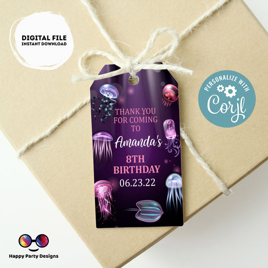 Under the Sea Birthday Thank You Gift Tags | Editable under the sea party Favor Tags | Birthday girl | Party Tags  Birthday Favor Tags #K199