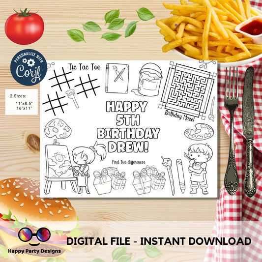 Editable Art Birthday coloring page | Art Party coloring page | Dress for a Mess Party | Painting Birthday | Painting Party Any Age #K162