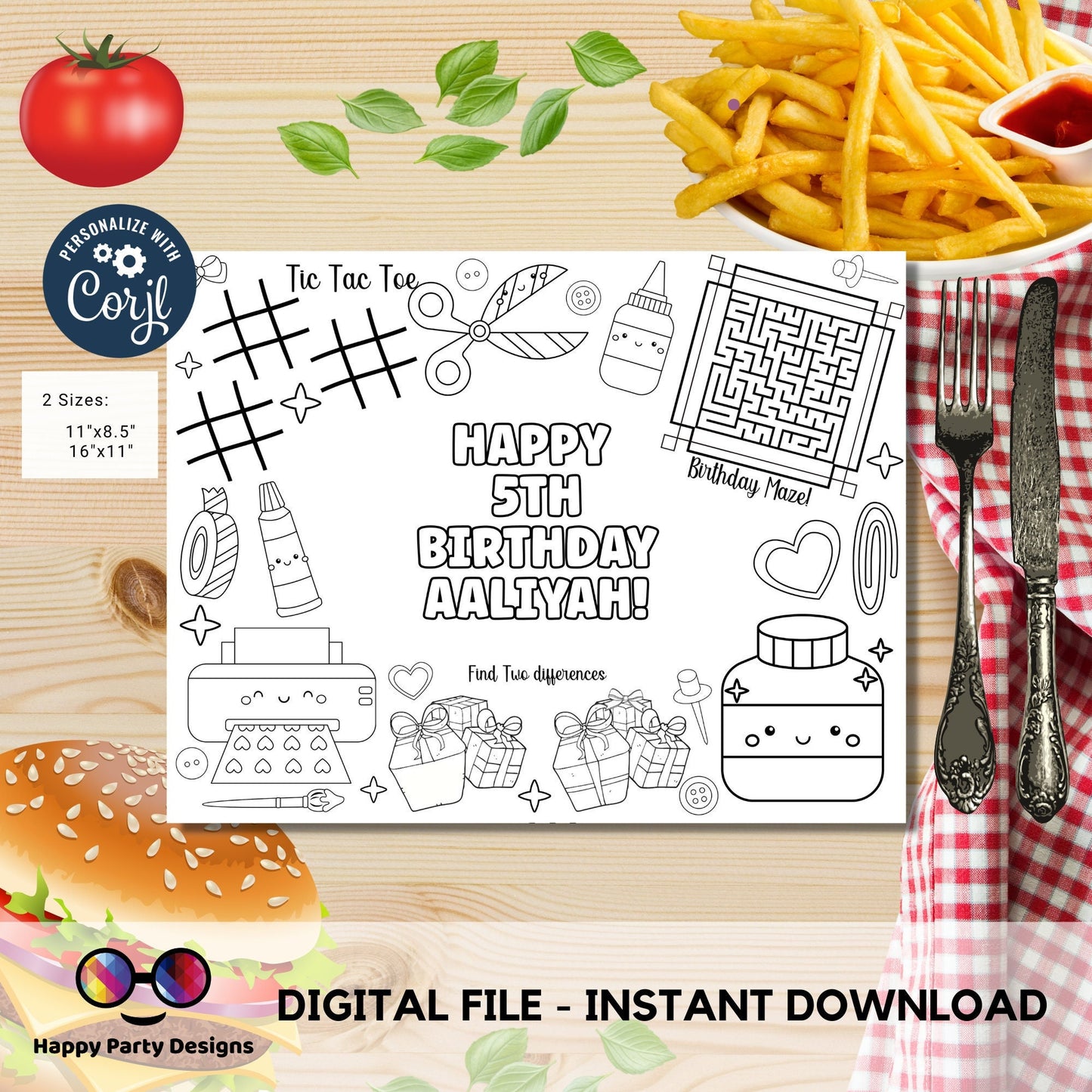 Editable Arts and Crafts  Birthday coloring page | Placemat coloring page | Any Age | Crafty birthday Party Activity |  bag filler #K162