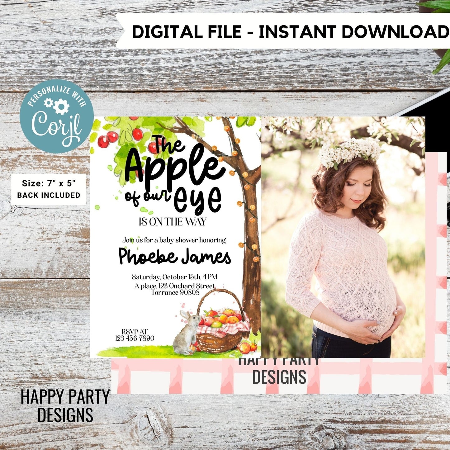 Apple Baby Shower Invitation with photo | Editable baby shower invite | Apple Harvest Baby Shower Invite | Apple Season  baby shower  #B38