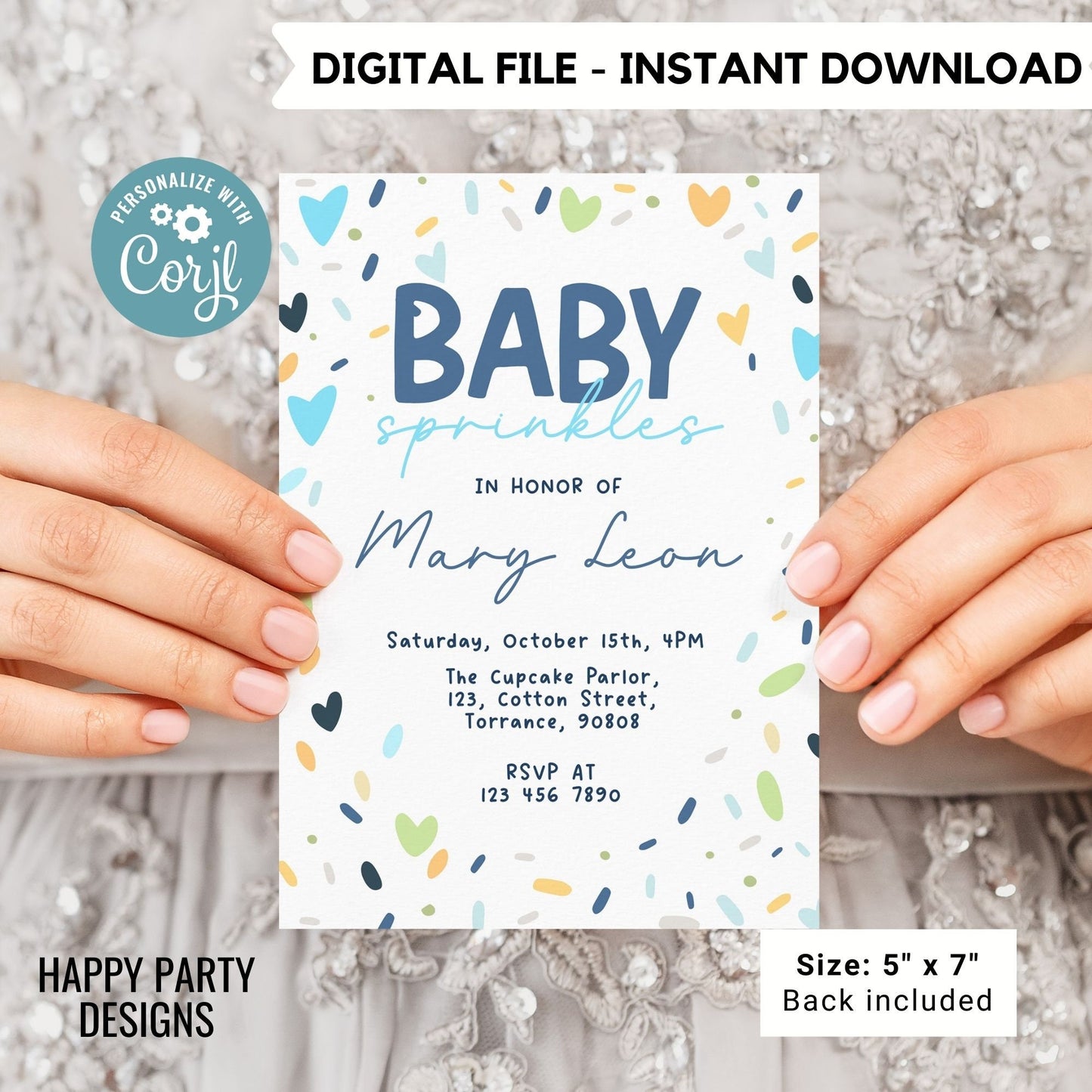 Baby Sprinkle Shower Invitation Template | Editable Baby Shower | Baby boy Invitation | Confetti Sprinkles Printable Invitation  #B39