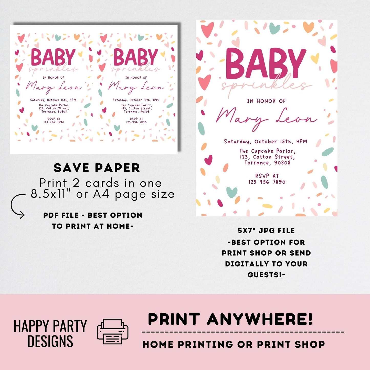 Baby Sprinkle Shower Invitation Template | Editable Baby Shower | Baby girl Invitation | Confetti Sprinkles Printable Invitation  #B39